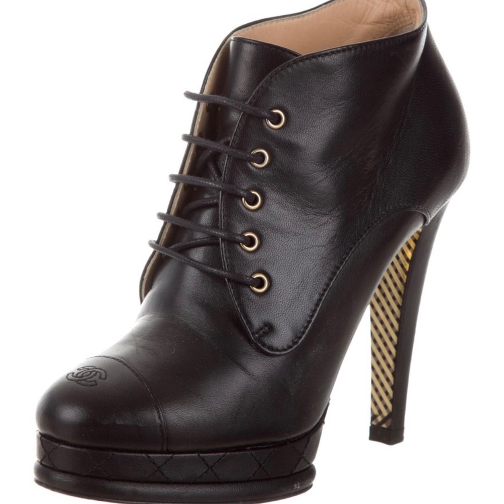 Chanel Black Leather Platform Booties